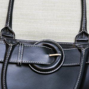 FURLA, Buckle Tote (Italian, smooth black leather)